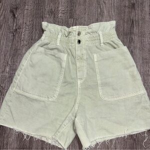 Zara Paperbag Waist Denim Shorts Women US 4 Yellow High Rise Frayed Summer